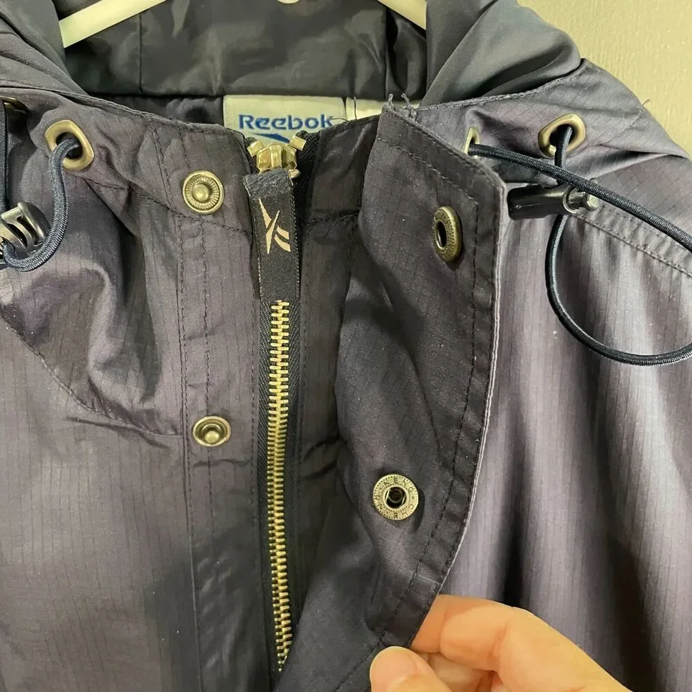 Vintage Reebok Mens S Hooded Full Zip / Button Windbreaker Blue Gray 90s